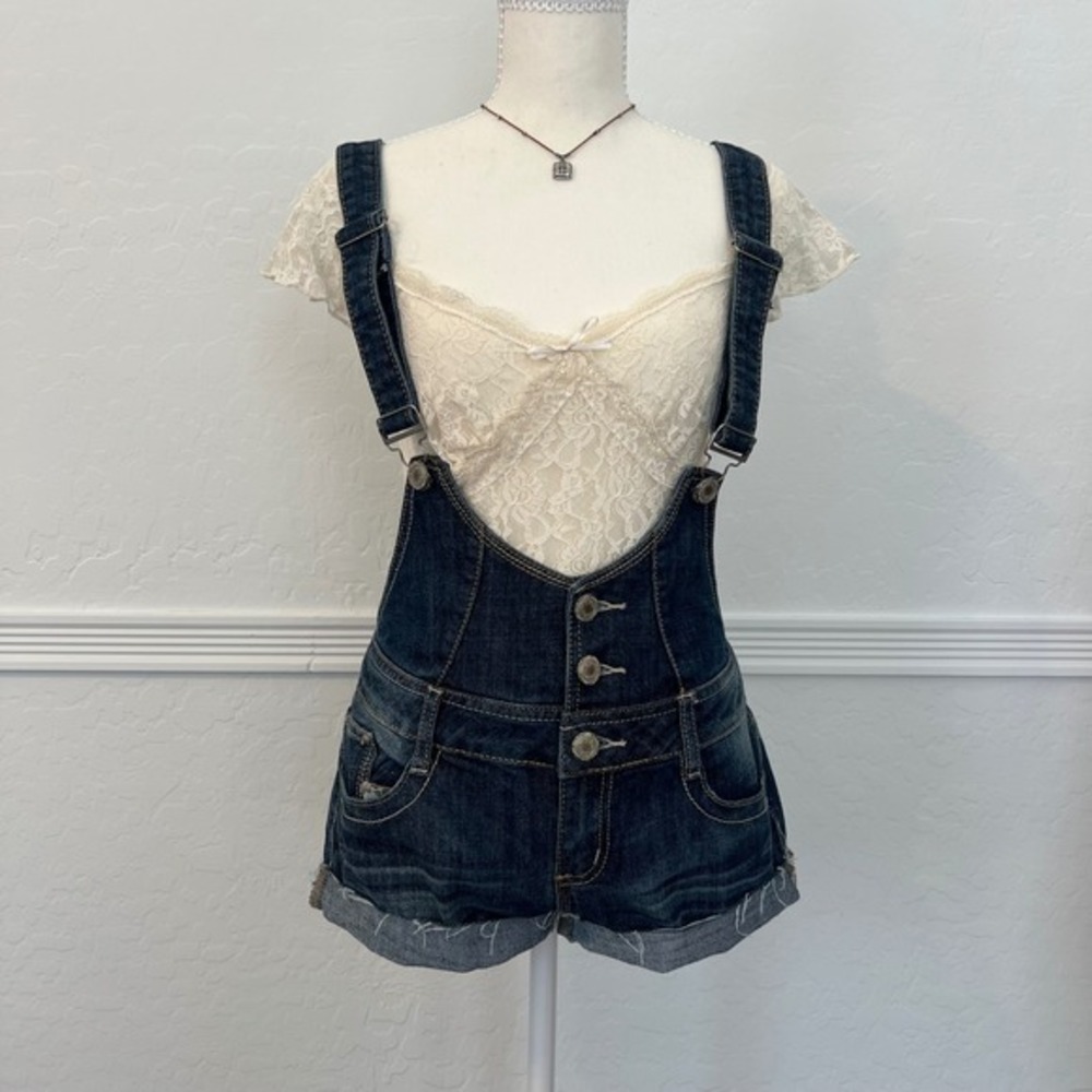 vintage y2k underbust denim overall shorts
